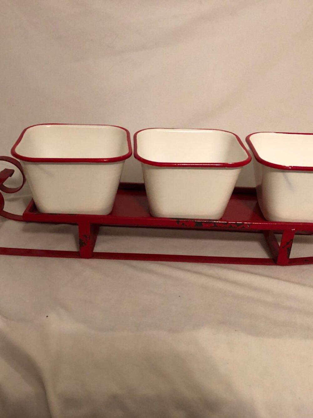 K&K Interiors 21 Inch Red and White Enameled Serving Sleigh